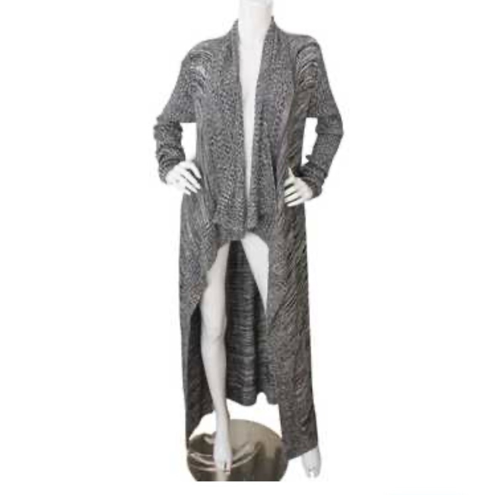 Alice + Olivia Gray Open-Front Longline Knit Cardigan
